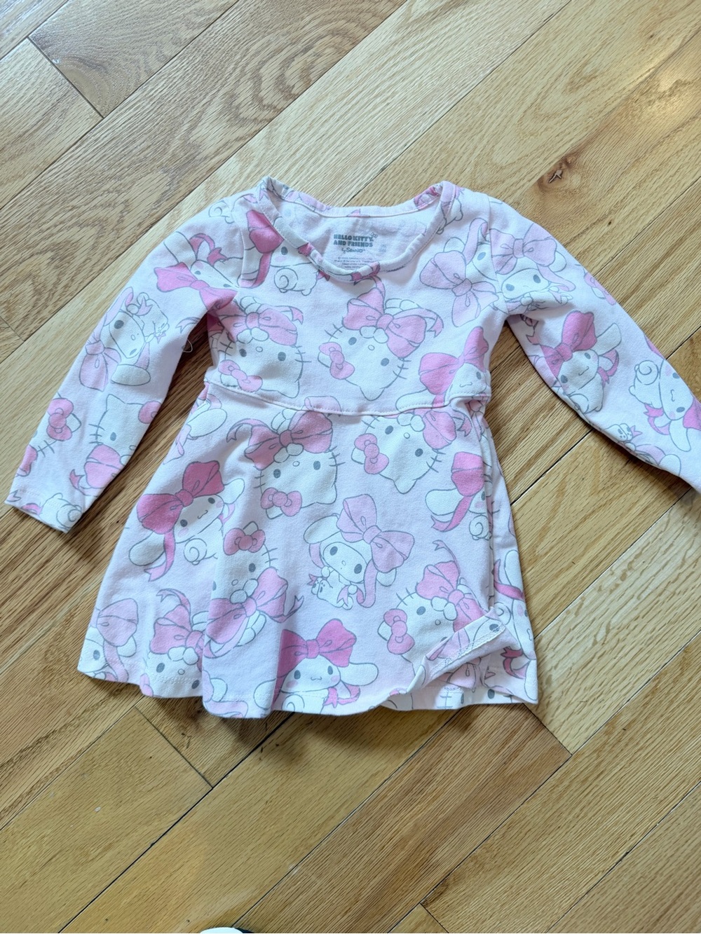 Hello Kitty Light Pink Long Sleeve Skater Dress with Bow Print